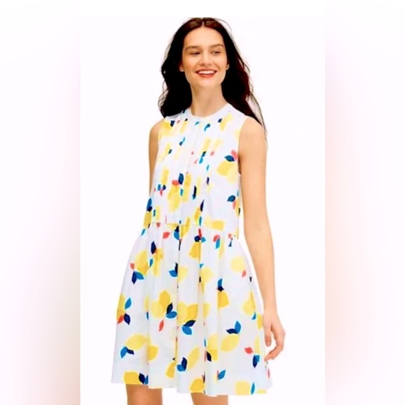 Kate Spade Sleeveless Lemon Zest Cotton Tuxedo Shirt Dress - Picture 1 of 6